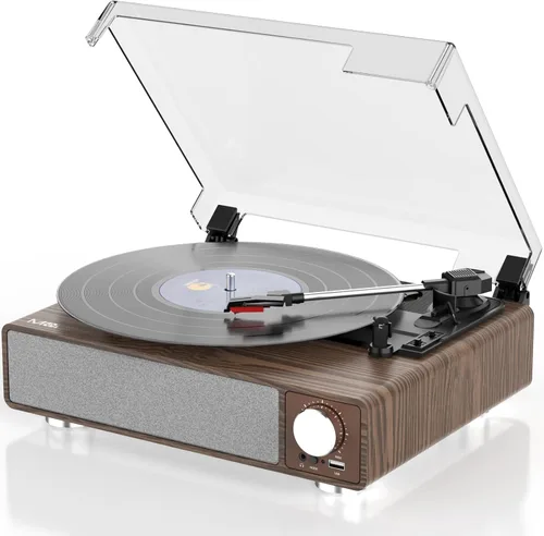 Miniatura 9 de MONODEAL - Tocadiscos de vinilo con altavoces, tocadiscos de 3 velocidades para discos de vinilo con transmisor Bluetooth, parada automática, salida