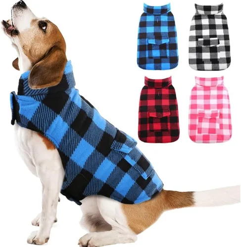 Miniatura 15 de Kuoser - Abrigo de invierno para perros, chaqueta de forro polar resistente al viento, estilo británico a cuadros, chaleco para climas fríos, Rosa