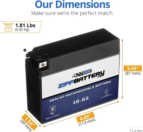 Miniatura 3 de ZIPPBATTERY YTX4B-BS 12V 40 CCA AGM – Batería de 2Ah libre de mantenimiento para scooter, mini ATV, bicicleta de bolsillo – Terminal de pestaña