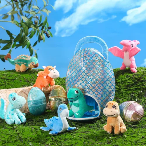 Miniatura 4 de Zhanmai Juego de 11 Piezas de Animales de Peluche de Dinosaurio de Pascua Pequeños Juguetes de Peluche de Dino y Conjunto de Bolsa de Huevo Lindos