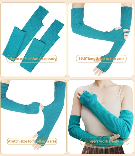 Miniatura 43 de Guantes cálidos de cachemira de brazo largo para mujer, guantes de invierno acogedores sin dedos, calentadores de brazos suaves, gran regalo
