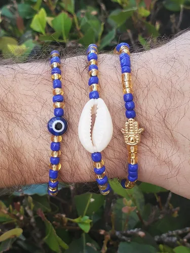 Miniatura 21 de 3 pcs Ilde Cowrie seashell Evil Eye Hamsa Hand Orisha Santeria Pulseras Bracelet Set