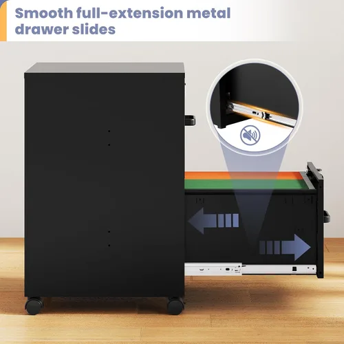 Miniatura 7 de Archivador de 2 cajones con cerradura, archivador vertical móvil para colgar carpetas tamaño A4/carta/legal, debajo del escritorio, pequeños