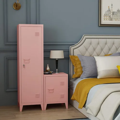 Miniatura 5 de MIOCASA Gabinete de metal para oficina en casa con puertas y estantes con cerradura para archivadores organizadores de abrigos para niños Rosa