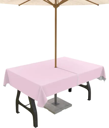 Miniatura 41 de QueenKer Mantel de exterior verde oliva con agujero para sombrilla y cremallera, mantel de color sólido para mesas cuadradas, colección de mesa