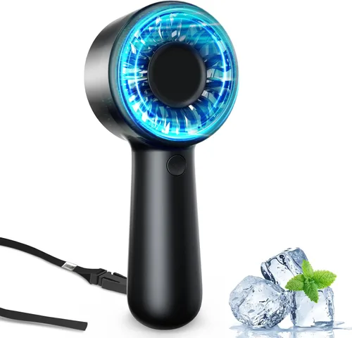 Miniatura 11 de Ventilador de mano portátil, pequeño ventilador de mano turbo personal, potente, refrescante, cordón, recargable por USB, 5 velocidades, maquillaje