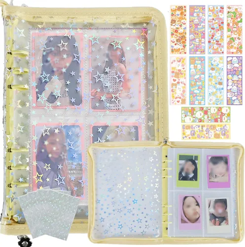 Miniatura 17 de Carpeta de tarjetas fotográficas Kpop 3 pulgadas Libro de soporte para tarjetas fotográficas Kpop con 50 fundas holográficas para tarjetas y Morado