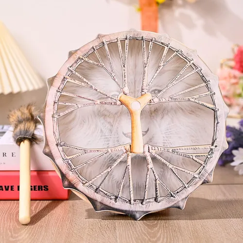 Miniatura 8 de Tambor de chamán león con diseño de tambor etéreo hecho a mano, tambor chamánico siberiano, batería de música para el hogar, adorno con palillo