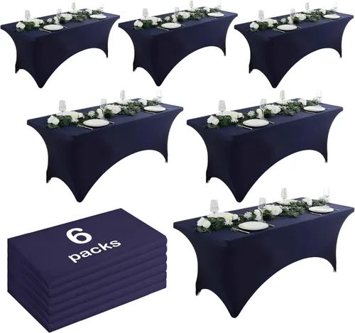 Miniatura 14 de Paquete de 2 manteles de elastano negro de 6 pies – Manteles ajustados – Mantel elástico de ajuste universal para mesas plegables – Sin arrugas