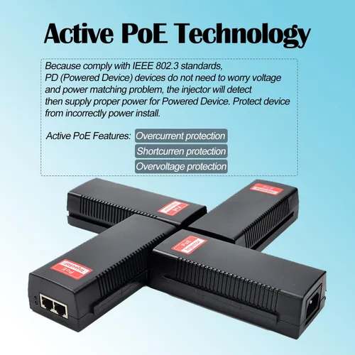 Miniatura 3 de Revotech Gigabit 90W PoE++ Inyector 54-56V Adaptador, 10/100/1000Base-T IEEE 802.3bt PoE POE Activo Estándar, Plug and Play para Puntos de Acceso