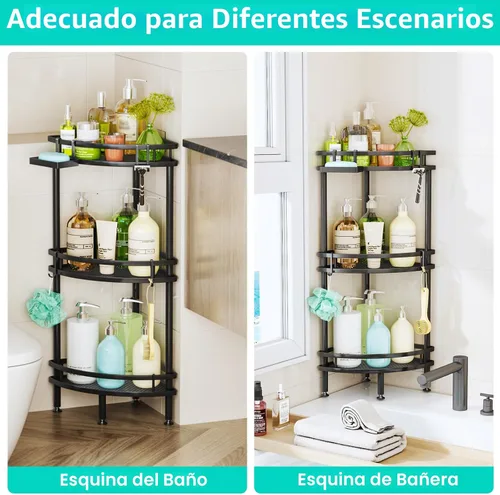Miniatura 5 de HapiRm Organizador de Ducha de Esquina de Pie - Organizador de Ducha de Esquina de 3 Niveles con Portajabón y 4 Ganchos, Estantes de Almacenamiento