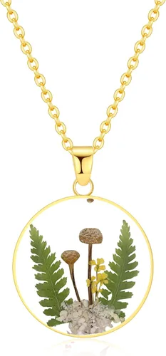 Miniatura 102 de Forget-Me-Not and Queen Anne's Lace Pressed Wildflower Necklace Birth Month Real Flower Necklace Gold/Silver Pressed Flower Jewelry