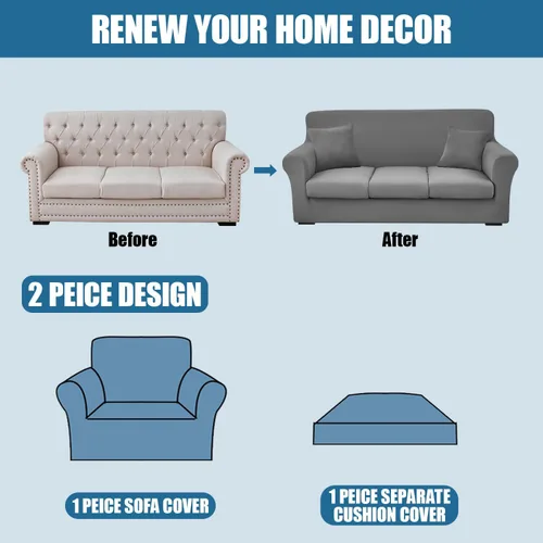 Miniatura 7 de JQinHome Funda elástica para sofá de 2 piezas Fundas para sofá, funda para sillón con funda de cojín separada para silla, protector de muebles