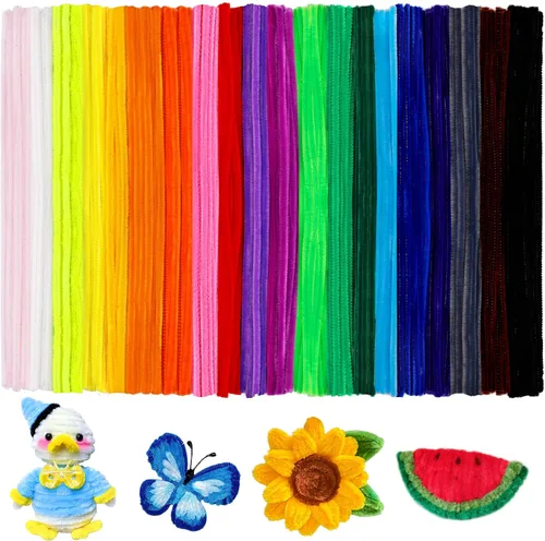 Miniatura 25 de Mnuizu - 200 limpiadores de tuberías, tallos de chenilla para manualidades, varillas esponjosas para manualidades navideñas y suministros de Rosa