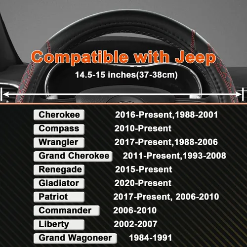 Miniatura 2 de West Llama Funda Personalizada para Volante de Coche para Jeep Grand Cherokee, Wrangler, Compass, Gladiator, Cherokee 36.8-38.1 cm