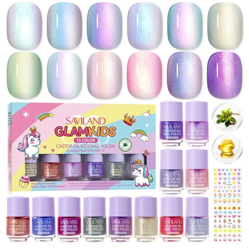 Miniatura 9 de SAVILAND Glamkids - Juego de esmaltes de uñas para niños: 12 colores de secado rápido, no tóxico, para niños pequeños, esmalte de uñas despegable a