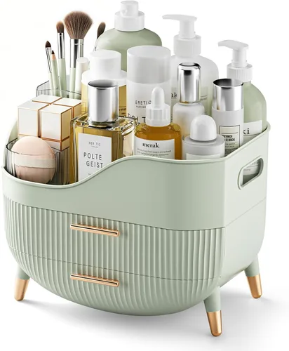 Pajiriona Organizador de maquillaje con cajones, organizador de cuidado de la piel para tocador, caja de almacenamiento con asa, vitrina grande de