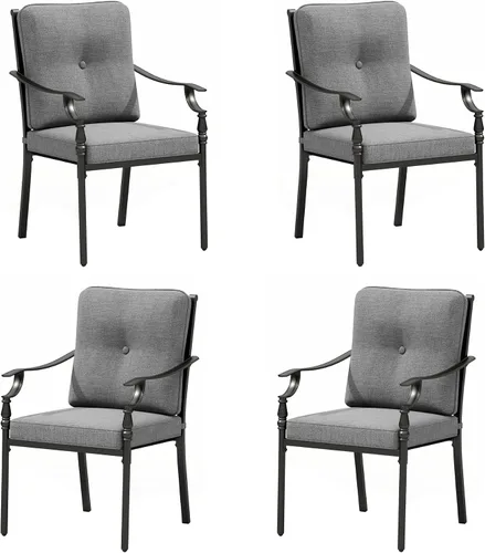 Miniatura 10 de MFSTUDIO Juego de 2 sillas de comedor para patio al aire libre, sillas de patio resistentes con cojines, sillas de terraza de hierro forjado