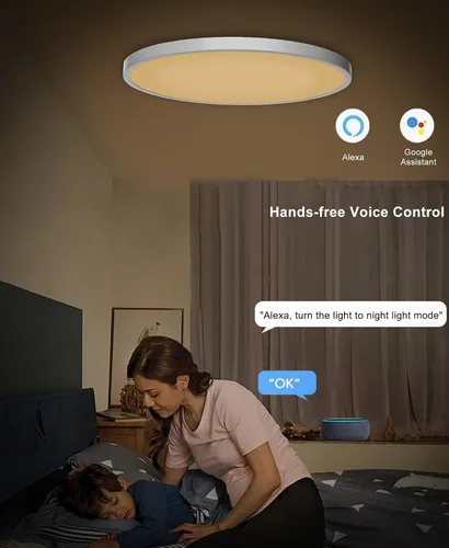Miniatura 5 de Lámpara de techo LED regulable con montaje empotrado, panel RGB inteligente Alexa Google Home WiFi con control remoto para sala de estar