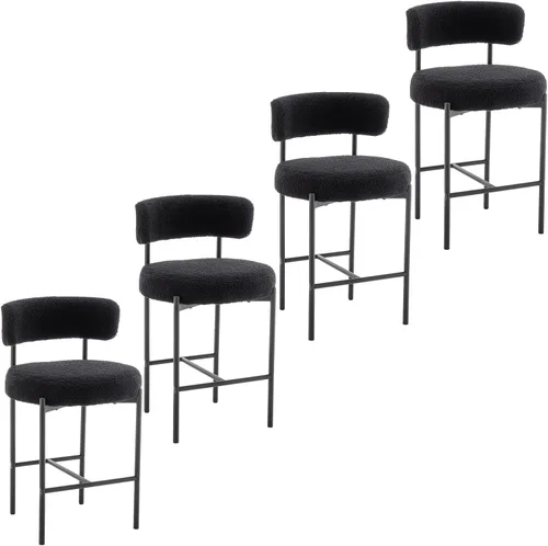 Miniatura 13 de Cinxzar Taburetes de Bar Boucle Juego de 2, Taburetes de Bar de Altura de Mostrador Beige con Respaldos, Taburetes Modernos para Isla de Cocina