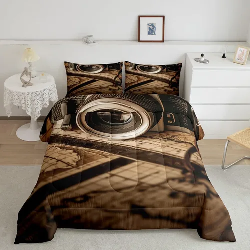 Miniatura 9 de Homewish Piano Music Comforter Set King Size,Musical Notes Bedding Set 3Pcs for Kids Girls Boys Teens Room Decor,Retro Graffiti Grey Gold Down Multi