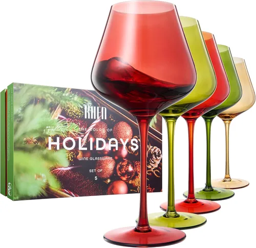 Miniatura 17 de Khen Flower Blooms - Juego de 5 copas de vino de cristal de colores, vasos grandes de 20 onzas, vasos altos de estilo italiano para vino tinto