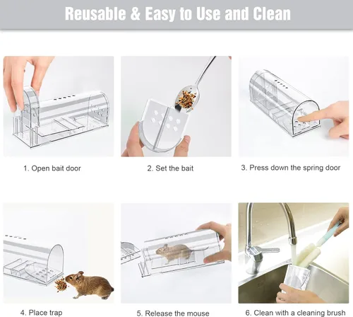 Miniatura 3 de 4 trampas para ratones humanas que no matan, trampa para ratones vivos, trampa reutilizable para ratones para casa y exteriores