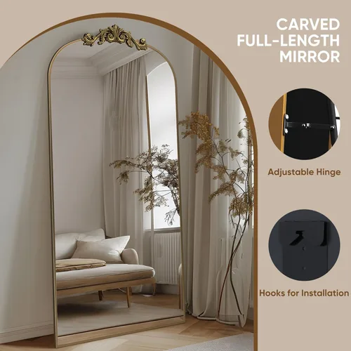 Miniatura 5 de Antok Espejo arqueado de longitud completa, espejo de piso de 71 x 28 pulgadas con tallado, espejos de cuerpo completo para decoración del hogar