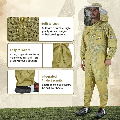 Miniatura 7 de 3-Layer Ultra Ventilated Mesh Beekeeping Suit for Men & Women with Veil Sting-Proof Bee Suit with Leather Gloves & Bag