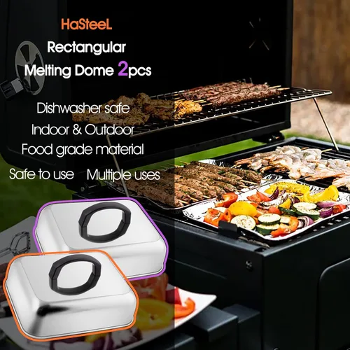 Miniatura 7 de HaSteeL Juego de cúpulas para fundir queso de 2 piezas, cubierta de vaporización y untado rectangular de acero inoxidable de 9x7 pulgadas, cúpula