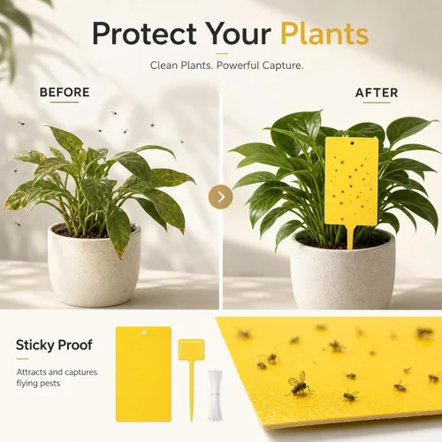 Miniatura 3 de Qualirey 50 trampas adhesivas amarillas de 6 x 8 pulgadas para mosquitos de doble cara para moscas de la fruta para plantas de interior y exterior