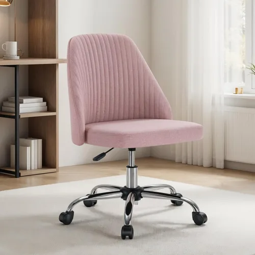 Simple Deluxe Silla de escritorio de oficina sin brazos, moderna y bonita, silla giratoria cómoda, sillas de oficina en casa con ruedas, altura Rosa