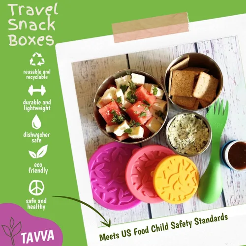 Miniatura 3 de TAVVA Recipientes de acero inoxidable para niños [12 onzas/7 onzas/3 onzas] – A prueba de fugas con tapas de silicona, lonchera para niños, lonchera