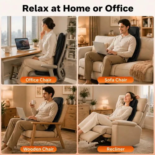 Miniatura 4 de SLOTHMORE Masajeador de espalda de vibración para silla con calor, almohadilla masajeadora de silla con 8 vibraciones, cojín de asiento de masaje