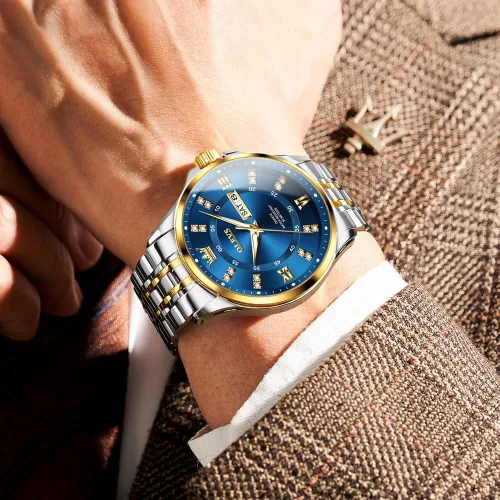 Miniatura 65 de OLEVS - Relojes de diamantes para hombres, relojes de vestir a prueba de agua, relojes analógicos de cuarzo de lujo con calendario de fecha y correa