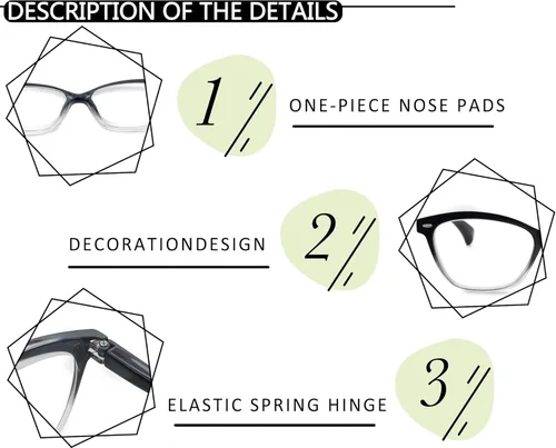 Miniatura 5 de Gafas de lectura para mujer + 1.75 elegantes anteojos con aumento para mujer, paquete de 4 unidades, ligeros y cómodos (negro, marcos transparentes)