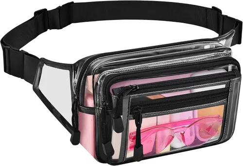 Miniatura 28 de Riñonera transparente aprobada por estadios para mujeres, para el trabajo, bolsa de cintura multiusos para viajes y eventos deportivos, Aguamarina