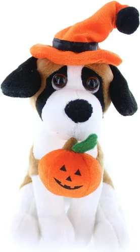 Miniatura 3 de Plushland Halloween Pawpals - Juguete de peluche para cachorros de 8 pulgadas, viene con sombrero y linterna Jack O Lantern de Halloween, calabaza
