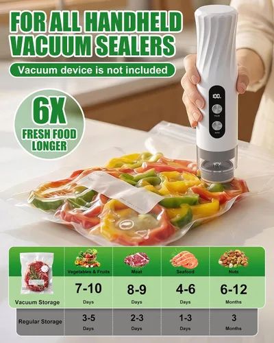 Miniatura 2 de RIWUSI 30 bolsas selladoras al vacío reutilizables para alimentos con válvula de aire y 10 clips de sellado, pequeñas (8.2 x 8.7 pulgadas), bolsas