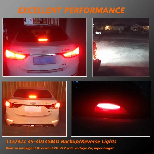 Miniatura 5 de firiKer 4 luces de freno LED rojo brillante 921 T15 912 W16W, sin errores 45SMD-4014 chipsets, 912 921 906 bombillas LED de coche para coche