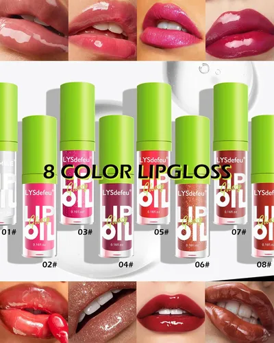 Miniatura 5 de Aceite labial LYSdefeu - 1 unidad con cabezal de cepillo grande, aceite de brillo de labios rosa hidratante, brillo labial transparente brillante