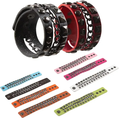 Miniatura 3 de Caiyao Juego de 4 pulseras punk góticas de piel sintética con remaches y tachuelas, para hombre y mujer, estilo hip hop, unisex, regalo de joyería A