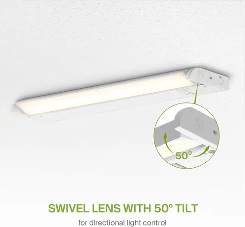 Miniatura 4 de ASD Iluminación LED giratoria para debajo del gabinete, 24 pulgadas 12W, con cables o enchufe, 2700K/3000K/4000K, interruptor de alto/bajo, lente