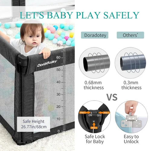 Miniatura 5 de Doradotey - Corralito plegable ajustable para bebés y niños pequeños, corralito de juego grande para bebés y niños pequeños (negro)