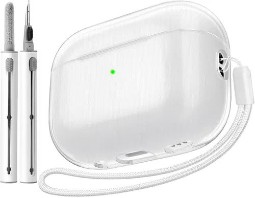 AIRSPO Funda para AirPods Pro de 2ª generación, transparente y suave TPU transparente a prueba de golpes con bolígrafo de limpieza, soporta carga