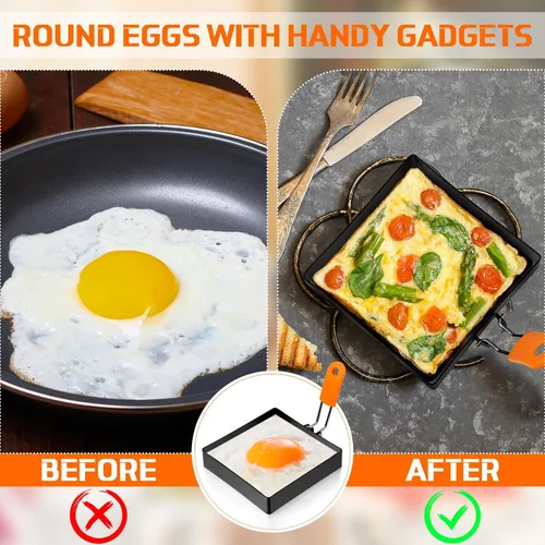 Miniatura 6 de Patelai Juego de 6 Anillos para Huevos y Panqueques de Acero Inoxidable, Moldes para Huevos Fritos en Plancha, Formadores de Panqueques con Mango