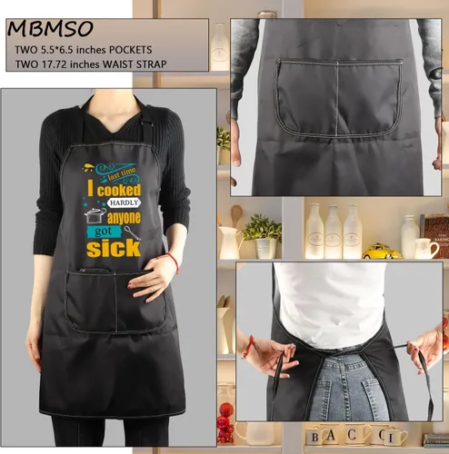 Miniatura 3 de MBMSO Delantal de chef casero, regalo inspirado en el chef Last Time I Cooked Hardly Anyone Got Sick Delantal con citas divertidas para amantes