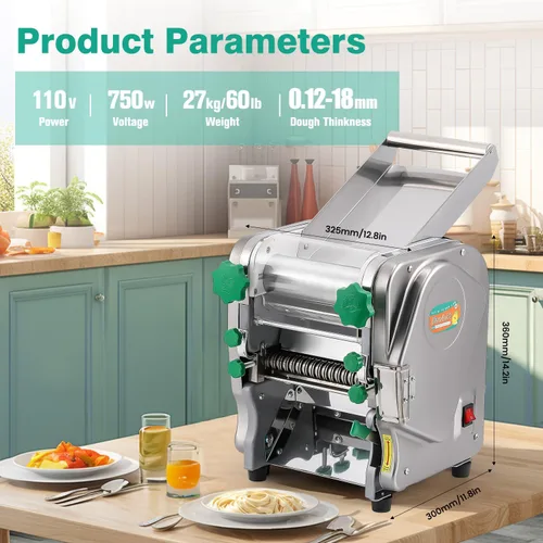 Miniatura 2 de Newhai Máquina de fideos automática 2 en 1 para hacer pasta eléctrica comercial, grosor ajustable, 0.079 in, 0.236 in, máquina de prensado