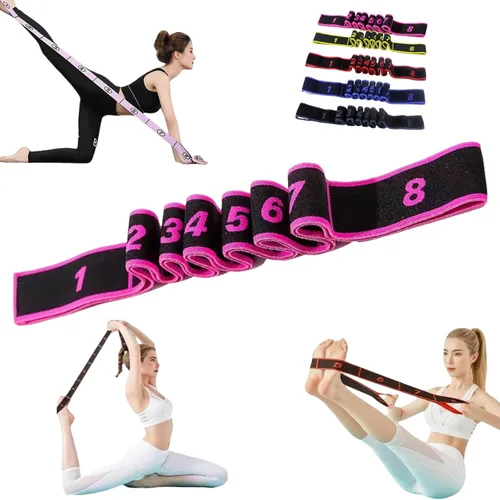 Miniatura 12 de Banda de resistencia de fitness para estiramiento y yoga, ejercicio de tirador de moda, banda de resistencia numerada con asas para brazos, 8 bucles