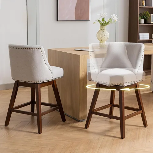 Miniatura 31 de cinkehome Juego de 2 taburetes de bar giratorios de altura de mostrador, taburetes de bar tapizados de terciopelo con respaldo, sillas de bar